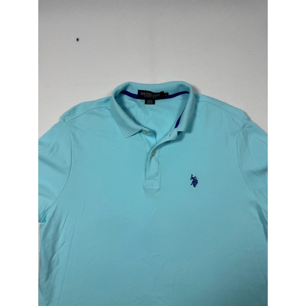 Preppy U.S. Polo Assn Luxury Feel Polo Shirt Mens Large Light Blue Short Sleeve‎